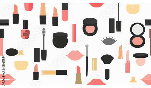 Beauty makeup icons seamless pattern on white background vector