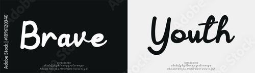 Brave Youth, Script Font, aesthetic, Uppercase Lowercase and Number. wedding font, Classic Lettering Minimal Fashion Designs. Typography modern serif fonts regular decorative vintage concept. vector i