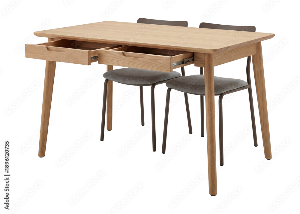 Fototapeta premium Compact dining table set with built-in storage drawers.