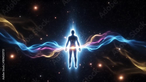 Meditating Man Surrounded by Vibrant Energy.