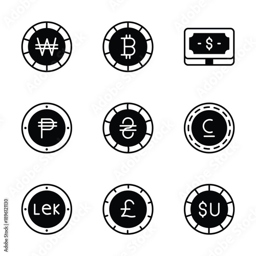 Check out this amazing glyph style icons set of currency coins 