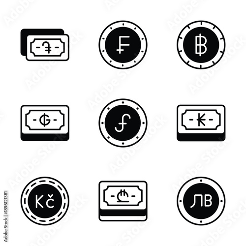 Get a glimpse of this amazing currency icons set in trendy glyph style