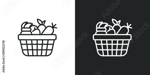 Basket of fresh vegetables icon with carrots and produce for grocery market and healthy eating. Solid vector symbol illustration
