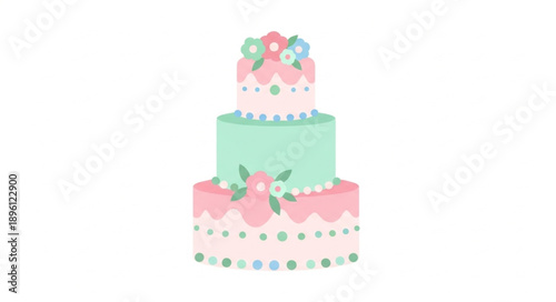 Three Tier Wedding Cake with Pink and Mint Green Frosting.