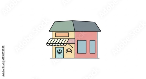 Vector illustration of a small bakery shop with pastries displayed.