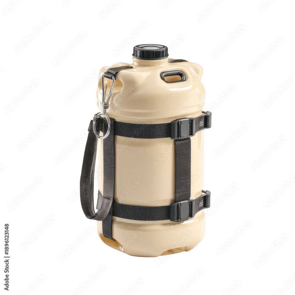 Naklejka premium Portable water jar with shoulder strap, 3d rendered, isolated [Transparent Background PNG].