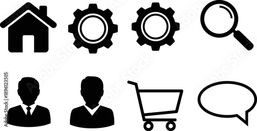 Collection of essential black and white web and app interface vector icons