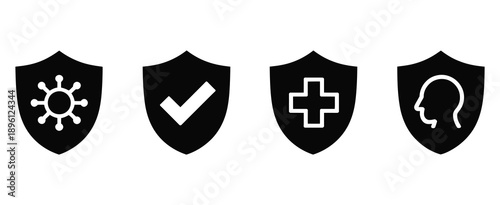 Immune system and antibacterial protection icon set featuring bacteria, virus, and immunity symbols, health and medical concepts