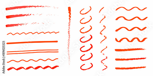 Canvastavla Red crayon strokes and scribbles arranged in vertical columns