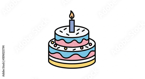 Two Tier Birthday Cake with Candle and Sprinkles.