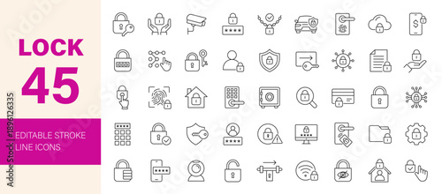 Lock icon set. Editable line icons. Vector illustration.