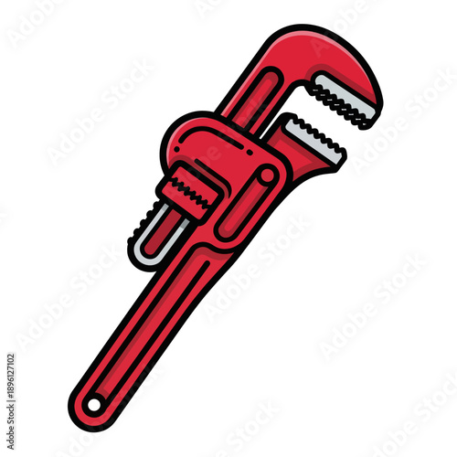 Photography Red Adjustable Pipe Wrench Tool Isolated on White Background