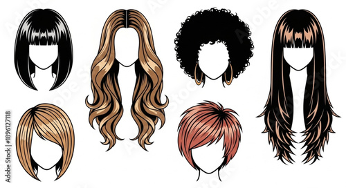 Collection of diverse hairstyles and hair types illustration.