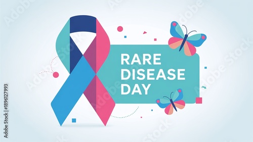 Wallpaper Mural Rare Disease Day Awareness Graphic with Multi-Color Ribbon and Butterflies, Global Healthcare Support and Medical Research Concept Torontodigital.ca