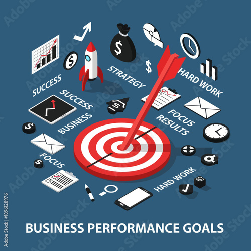 Target Board with Business Icons and Symbols.