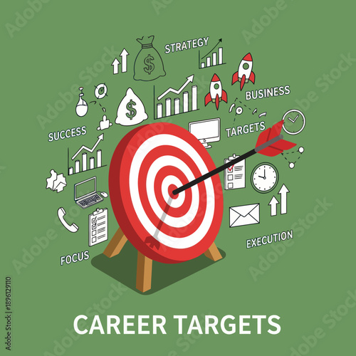 Red Target Board with Arrow Career Goal.