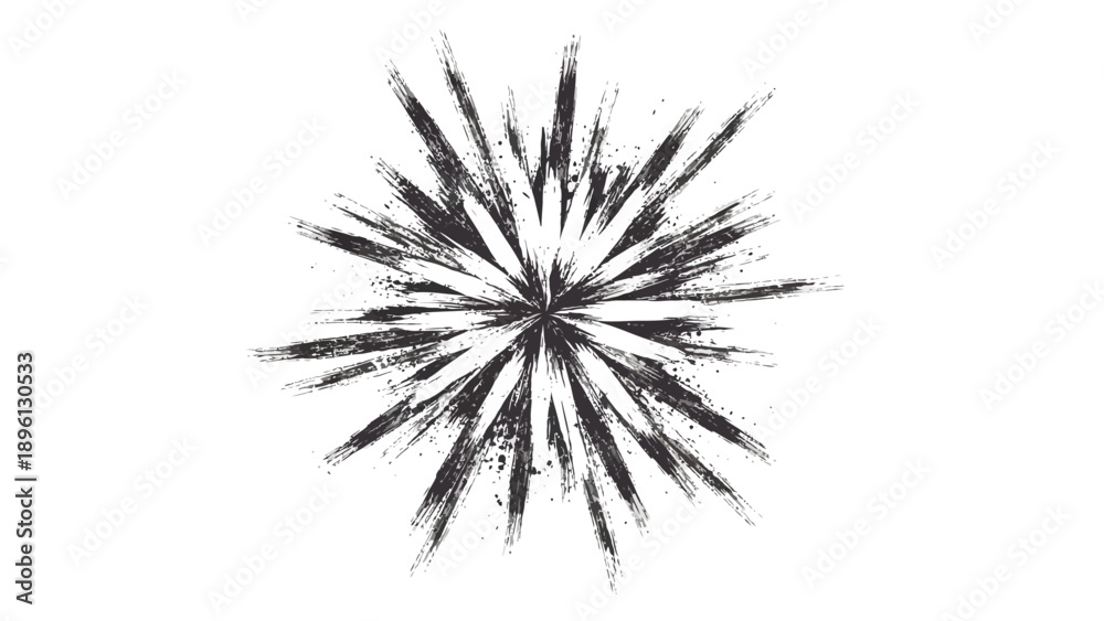 Fototapeta premium Abstract ink splatter explosion with dynamic brush strokes on white background.
