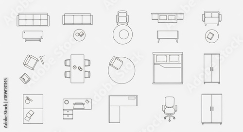 Collection of Hand Drawn Furniture Icons for Interior Design.