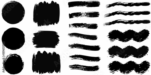 Collection of diverse black brush strokes and artistic textures