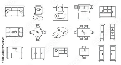 Collection of Office Furniture Floor Plan Icons.