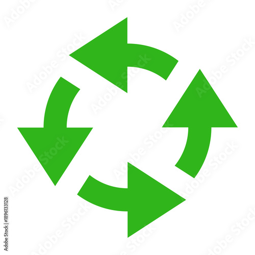 鮮やかなグリーンの循環矢印アイコン リサイクル・更新・ループ動作を表現するシンプルなUI用フラットデザイン 透過ベクター素材/Bright Green Circular Arrows Icon Representing Recycle Update and Loop Action Simple Flat UI Design Transparent Vector