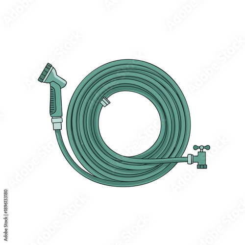 Coiled Green Garden Hose with Spray Nozzle