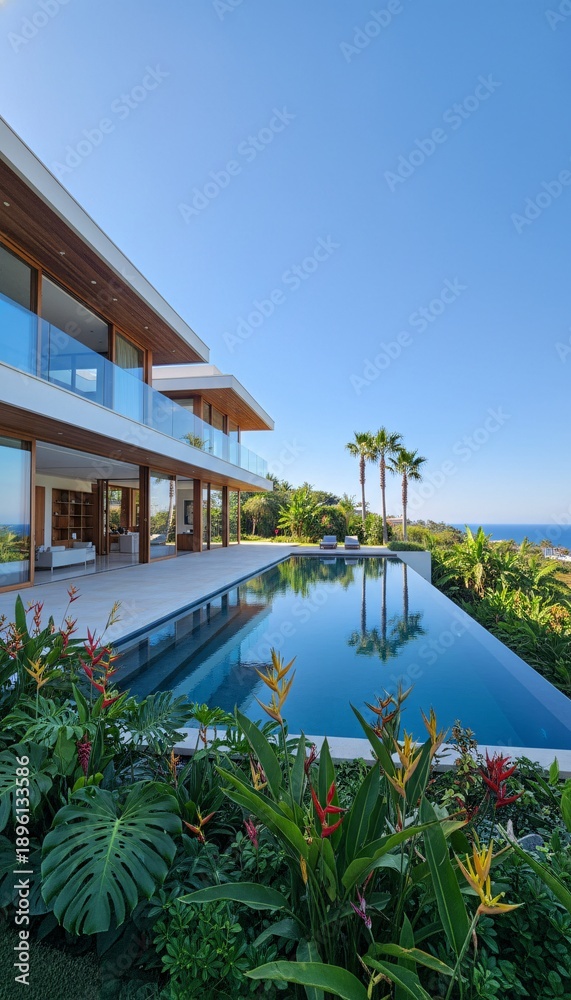 Fototapeta premium Luxury tropical villa with stunning infinity pool overlooking ocean