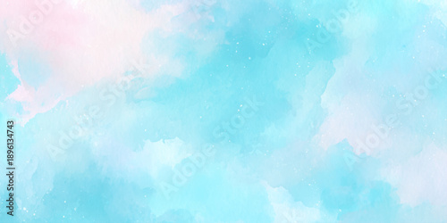 Dreamy blue watercolor background with soft pastel gradient with delicate white speckles resembling stars or sea foam, perfect for wedding invitations.