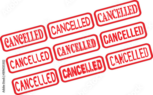 Multiple red cancelled stamps on white background vector illustration for business and administrative use