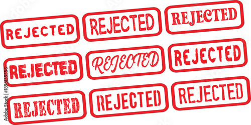 Rejected rubber stamps on white background set of red approval stamps with 'rejected' text