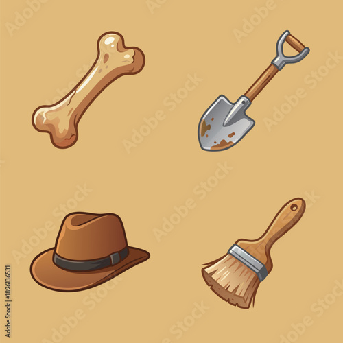 Archaeological Dig Tools and Discoveries Set.