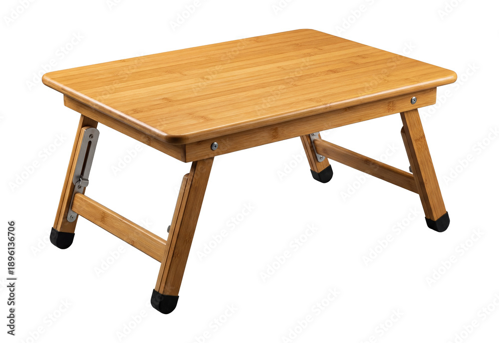 Fototapeta premium Portable bamboo garden table with foldable legs.