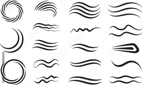 Abstract Black Wave Swoosh Elements, Art & Illustration