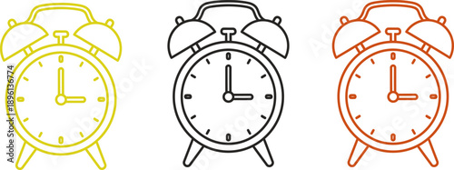 Simple Outline Alarm Clock Icon Vector Illustration on White Background