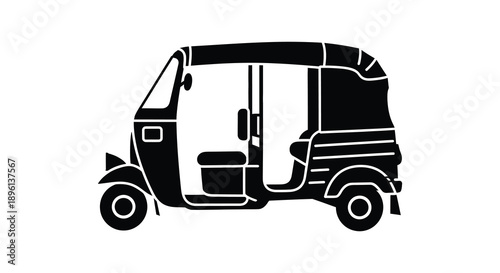 Black silhouette of a three wheeled auto rickshaw a common transport vehicle silhouette