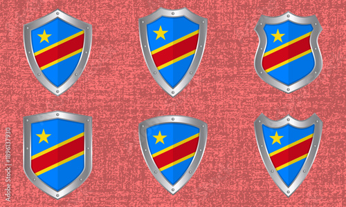Free Download Set of metal shields with the DR Congo flag - GFXLoad