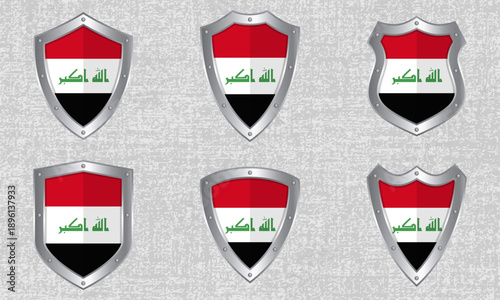 Set of metal shields with the Iraqi flag Free Download Set of metal shields with the Iraqi flag - GFXLoad