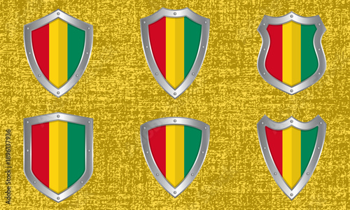 Set of metal shields with the Guinean flag Free Download Set of metal shields with the Guinean flag - GFXLoad