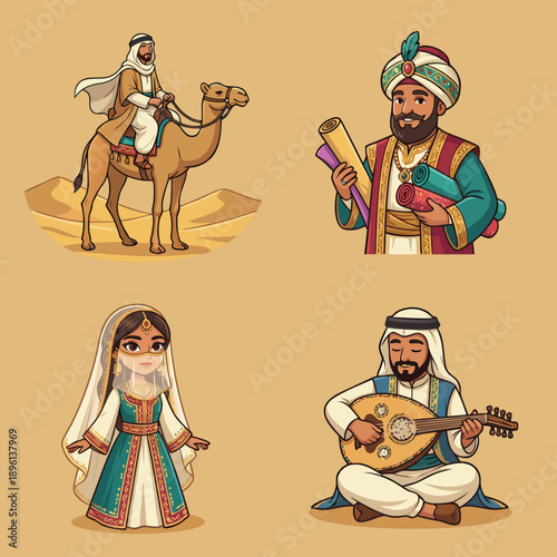 Collection of Arabian Characters in Traditional Attire.