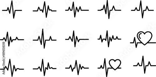 Collection of Heartbeat and Pulse Line Icons for Medical and Health Design