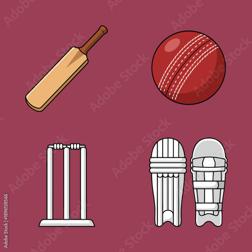 Cricket Equipment Set Illustration.