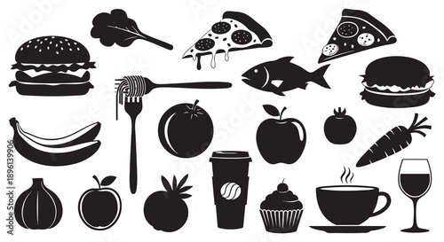 Flat Vector Food Silhouettes Modern Gastronomy Elements for Menu Design and Branding