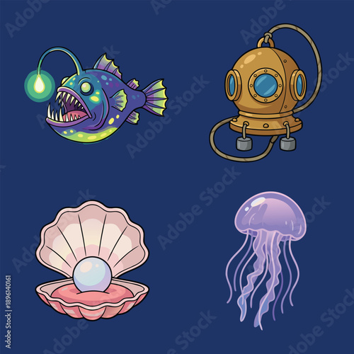 Deep Sea Creatures and Diving Gear.