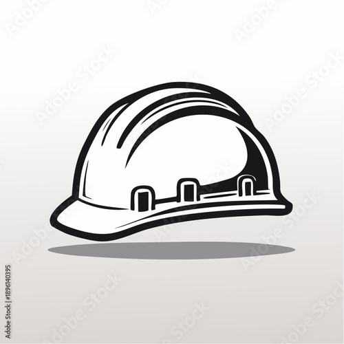 建設現場の安全対策を象徴するヘルメットのラインアイコン 白背景