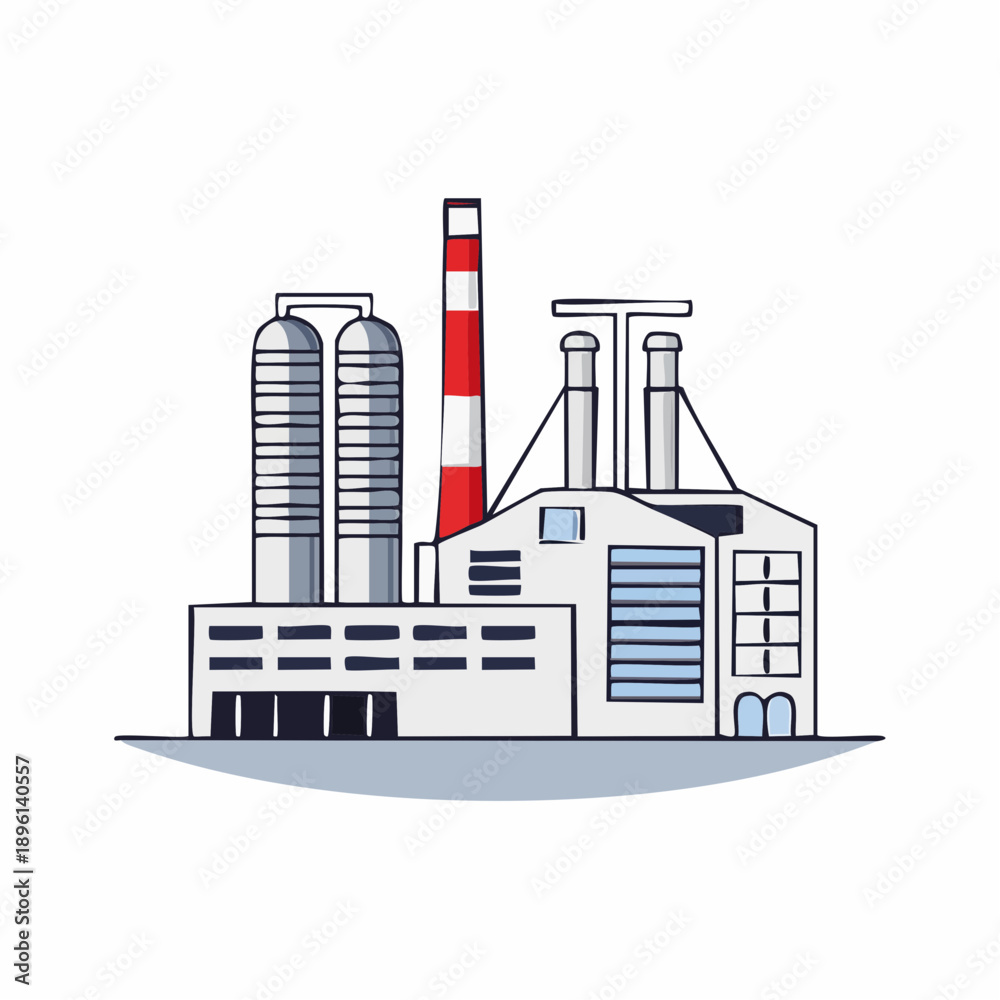 Obraz premium 製造業や生産拠点を表す工場建物のシンプルラインアイコン 白背景