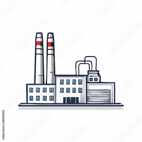 製造業や生産拠点を表す工場建物のシンプルラインアイコン 白背景