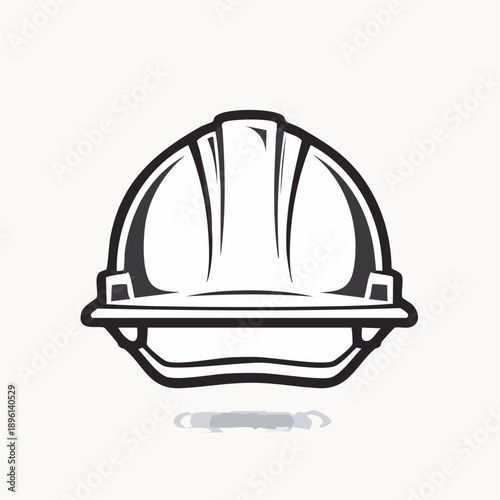 建設現場の安全対策を象徴するヘルメットのラインアイコン 白背景