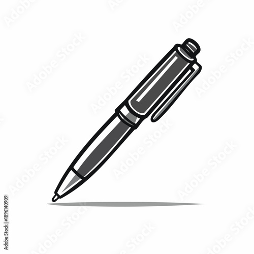 契約書やメモ記入を表すボールペンのシンプルラインアイコン 白背景