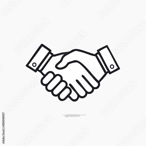 ビジネス提携を象徴する握手のシンプルラインアイコン 白背景