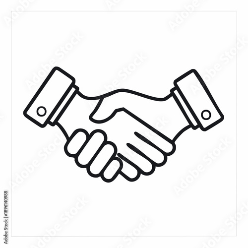 ビジネス提携を象徴する握手のシンプルラインアイコン 白背景